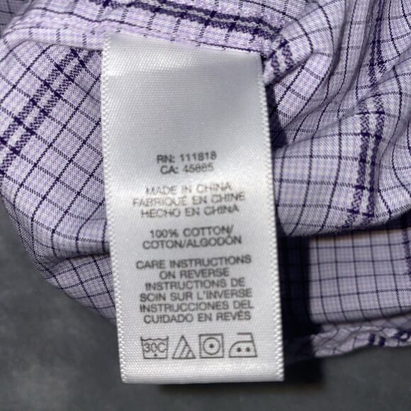 Michael Kors Button Up Dress Shirt Mens Lilac Purple Check Striped (15.5) 32/33 - Picture 6 of 7